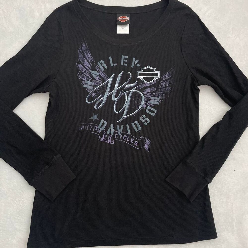 Harley Davidson Long Sleeve Shirt Women's XL Biker Angel VTG Grunge Motorcycle